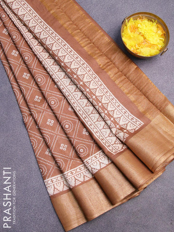 Bhagalpuri saree brown with allover geometric prints and zari woven border