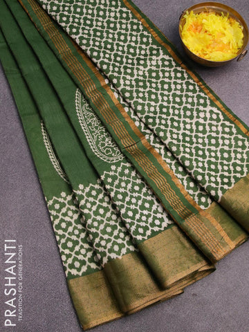 Bhagalpuri saree green with paisley butta prints and zari woven border