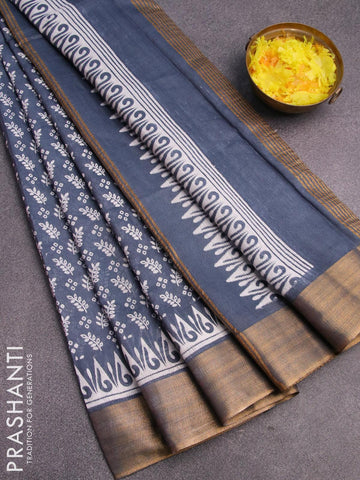 Bhagalpuri saree grey with allover prints and zari woven border