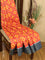 Bhagalpuri saree orange and grey with allover ikat prints and simple zari border