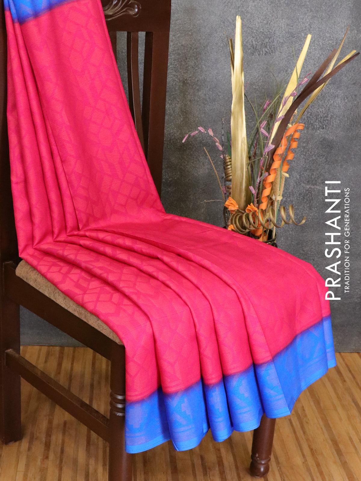 Brasso saree pink and blue with allover geometric weaves