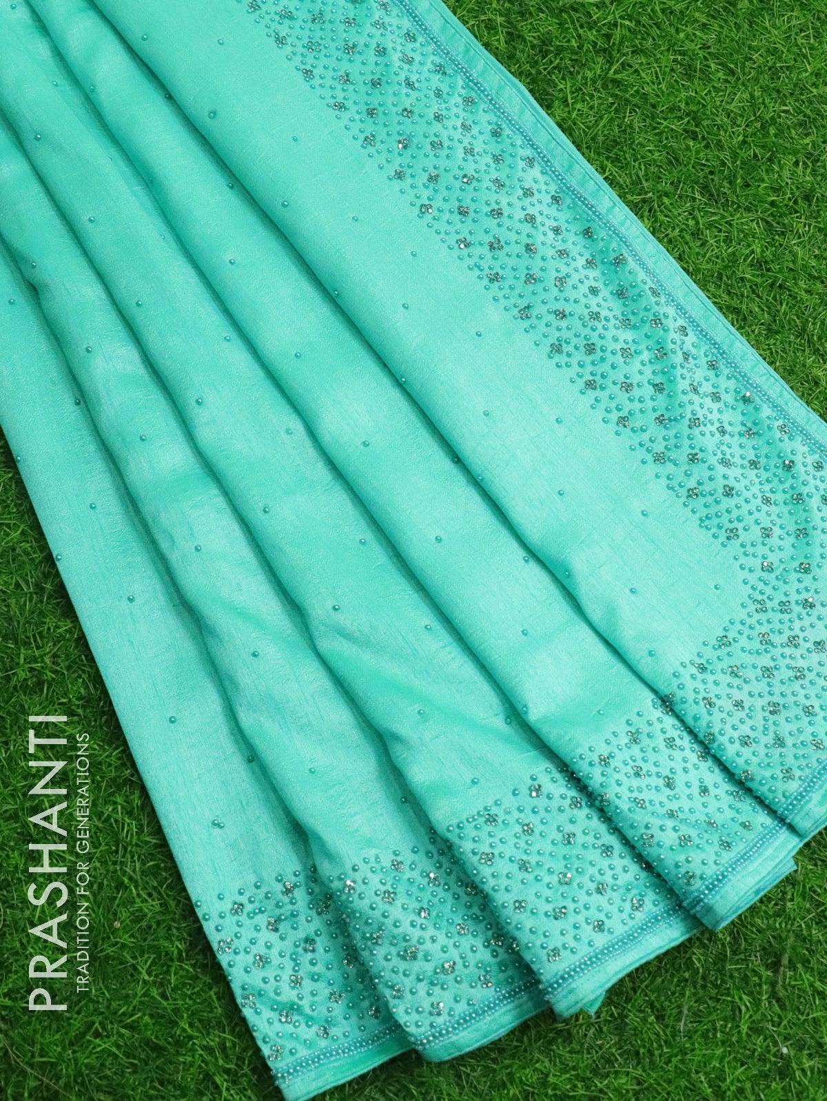 Chappa saree light blue with embroidery beads & stone work