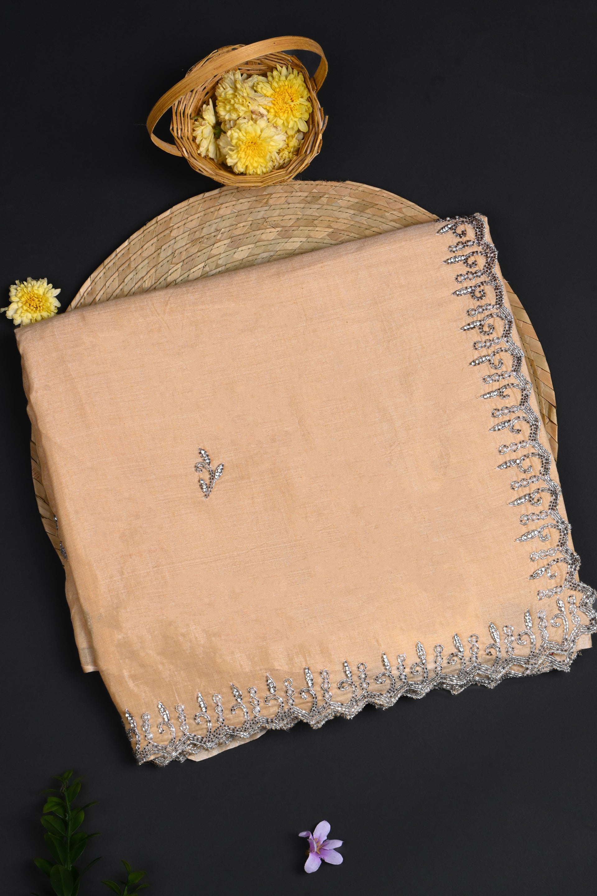Off-White Embroidered Cotton Saree