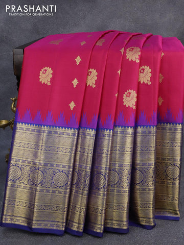 Pure gadwal silk saree pink and blue with allover zari woven buttas and temple design zari woven border