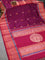 Pure kanjivaram silk saree dark magenta pink and pink with thread woven buttas and thread woven border