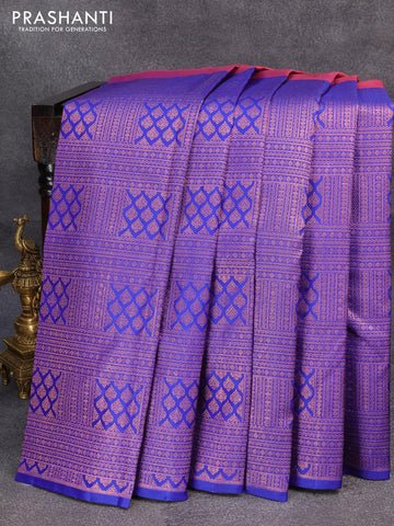 Pure kanjivaram silk saree dual shade of purple and blue with half & half style and long zari woven border