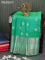 Pure kanjivaram silk saree dual shade of teal green and dual shade of pinkish orange with zari woven buttas and long rich zari woven border