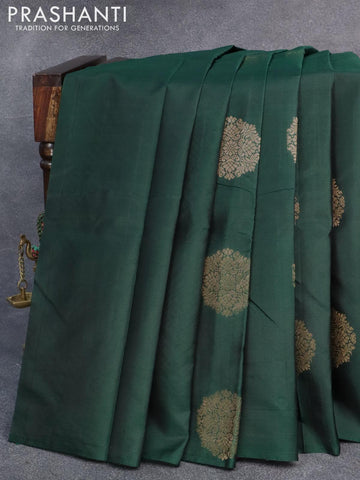 Pure kanjivaram silk saree green and pink with zari woven buttas in borderless style