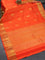 Pure kanjivaram silk saree orange with allover small zari checks & paisley buttas and zari woven border