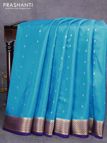 Pure mysore silk saree light blue and blue with allover zari woven buttas and zari woven border