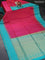 Pure soft silk saree dual shade of pink and teal blue with plain body and zari woven checked border