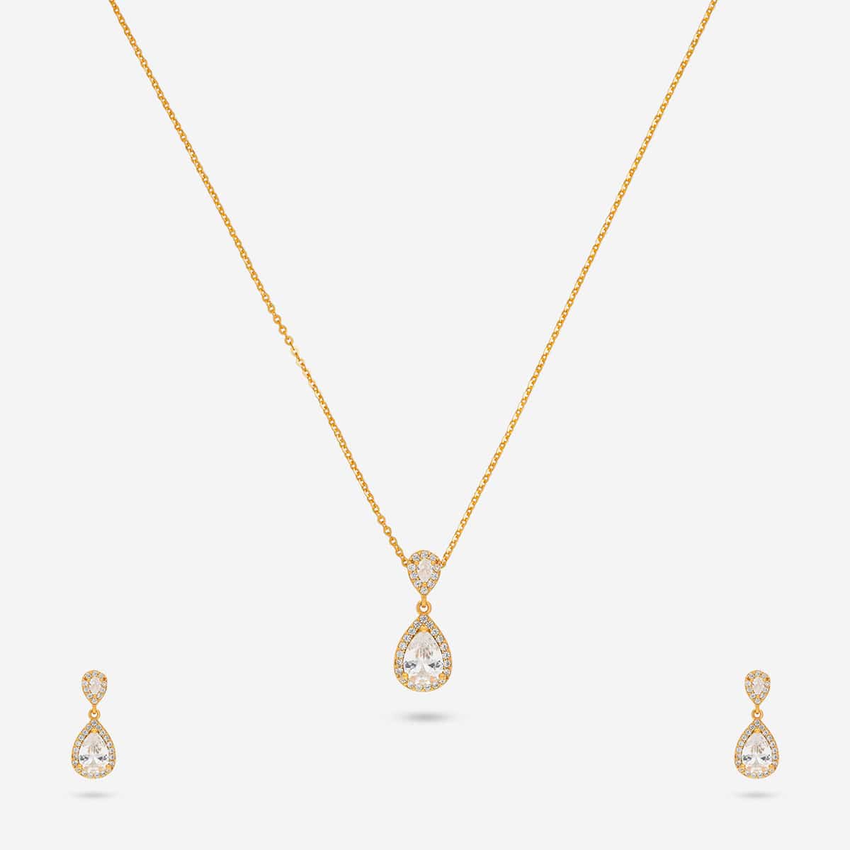 92.5 Silver Pendant With Chain and Earring Set 191388