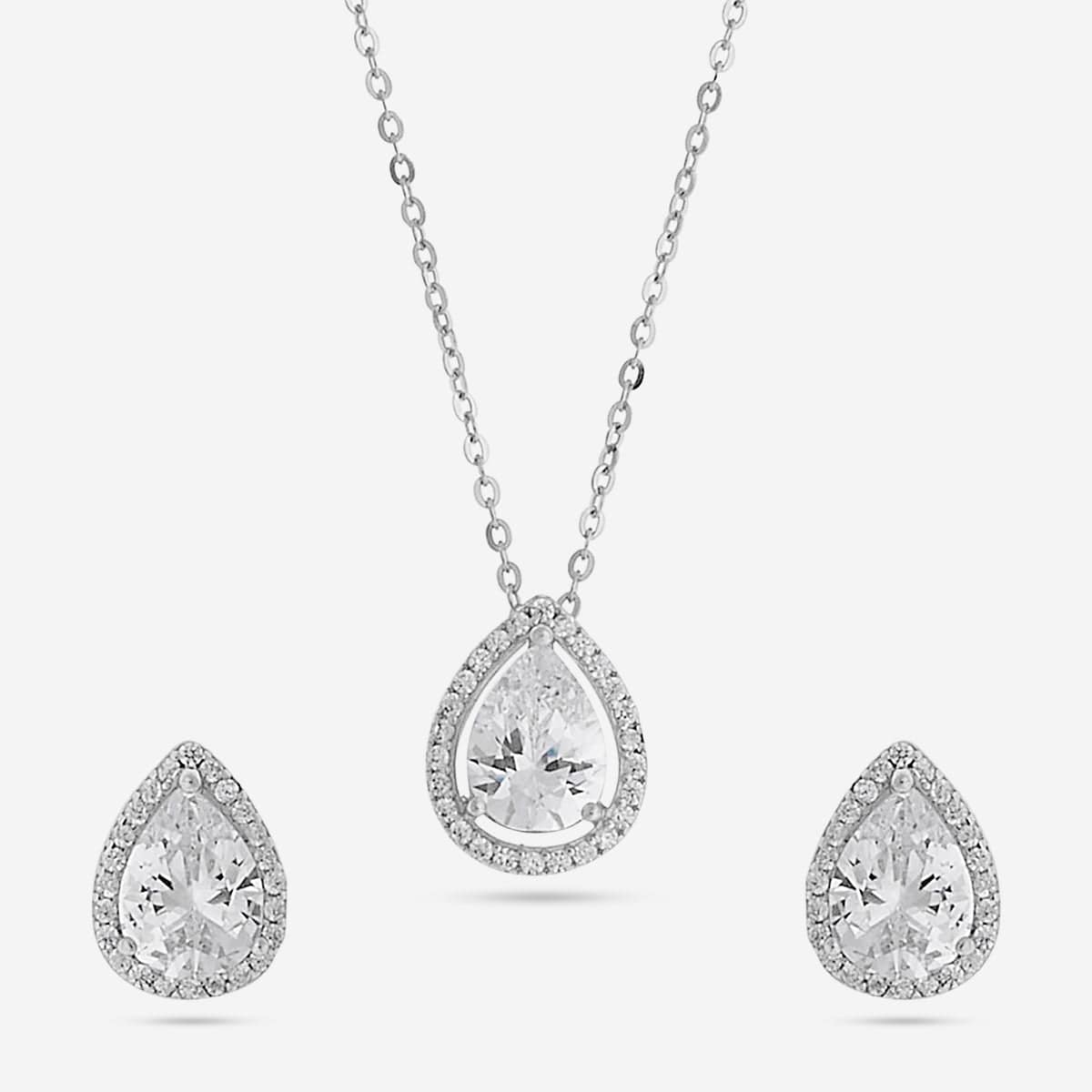 92.5 Silver Pendant with Chain and Earring Set 188213