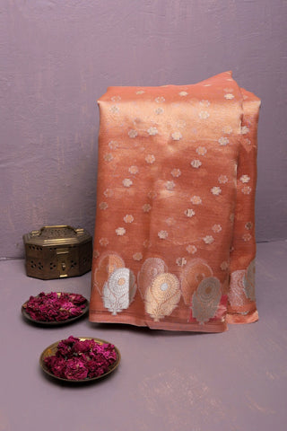 Fancy Organza Rust Saree