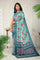 SEA GREEN and BLUE FLORALS LINEN Saree with FANCY