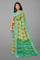 MULTI and SEA GREEN GEOMETRIC LINEN Saree with FANCY