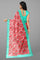 PINK and LIGHT SEA GREEN FLORALS LINEN Saree with FANCY