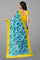 SKY BLUE and YELLOW FLORALS LINEN Saree with FANCY