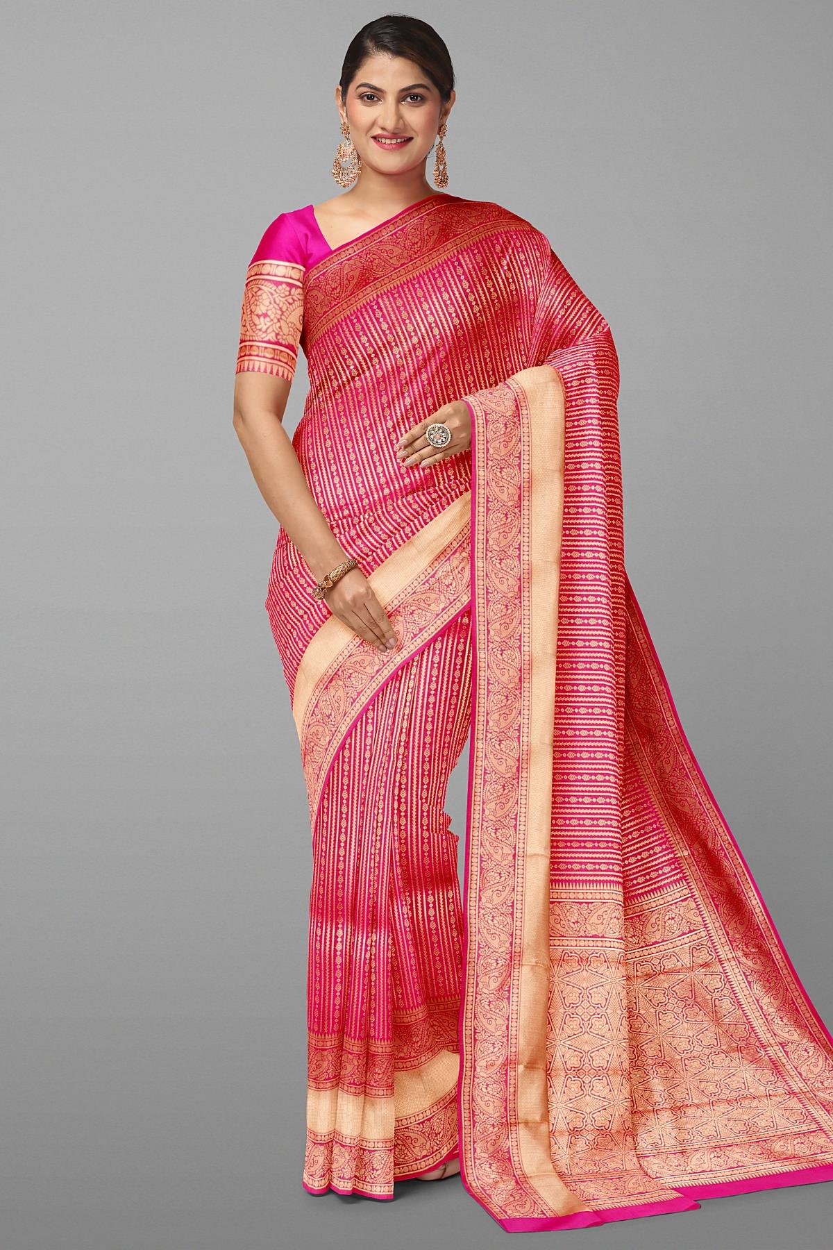 PINK and GOLD JAAL SILK BLEND Saree with FANCY