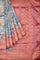 TURQUOISE BLUE and DUSTY PINK FLORALS BHAGALPURI SILK Saree with BANARASI FANCY