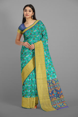 SEA GREEN and MULTI PATOLA SILK Saree with IKAT