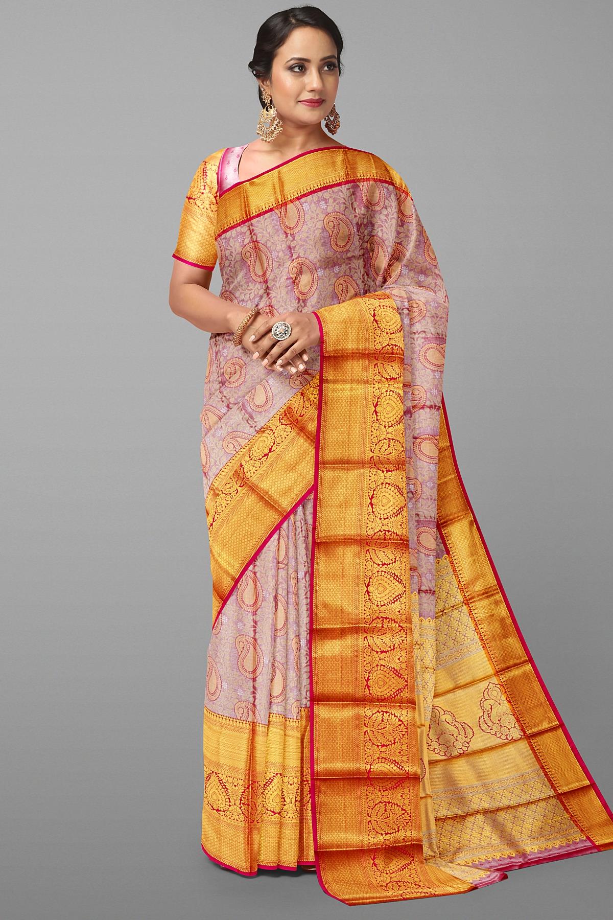 ONION PINK and PINK BROCADE SILK Saree with KANCHIPURAM