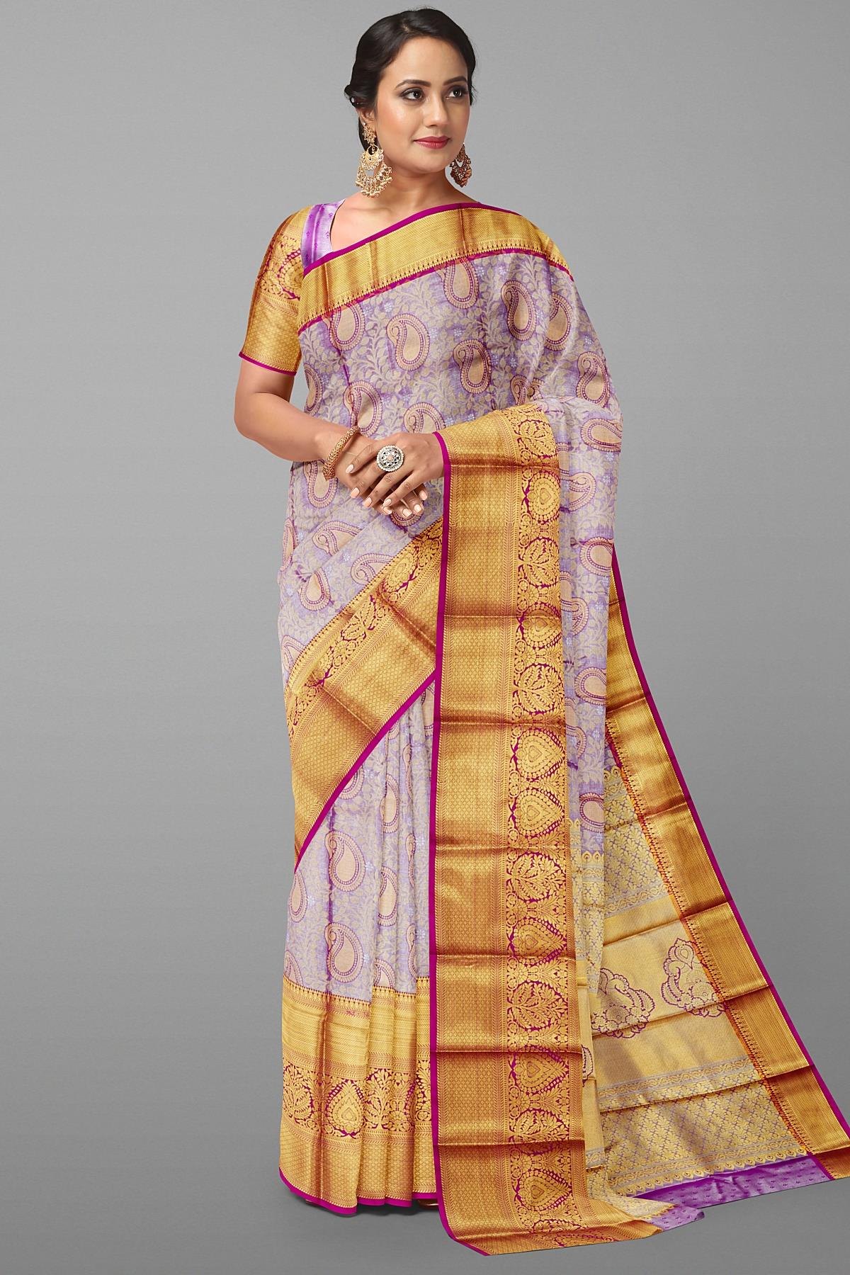 PURPLE and SILVER BROCADE SILK Saree with KANCHIPURAM