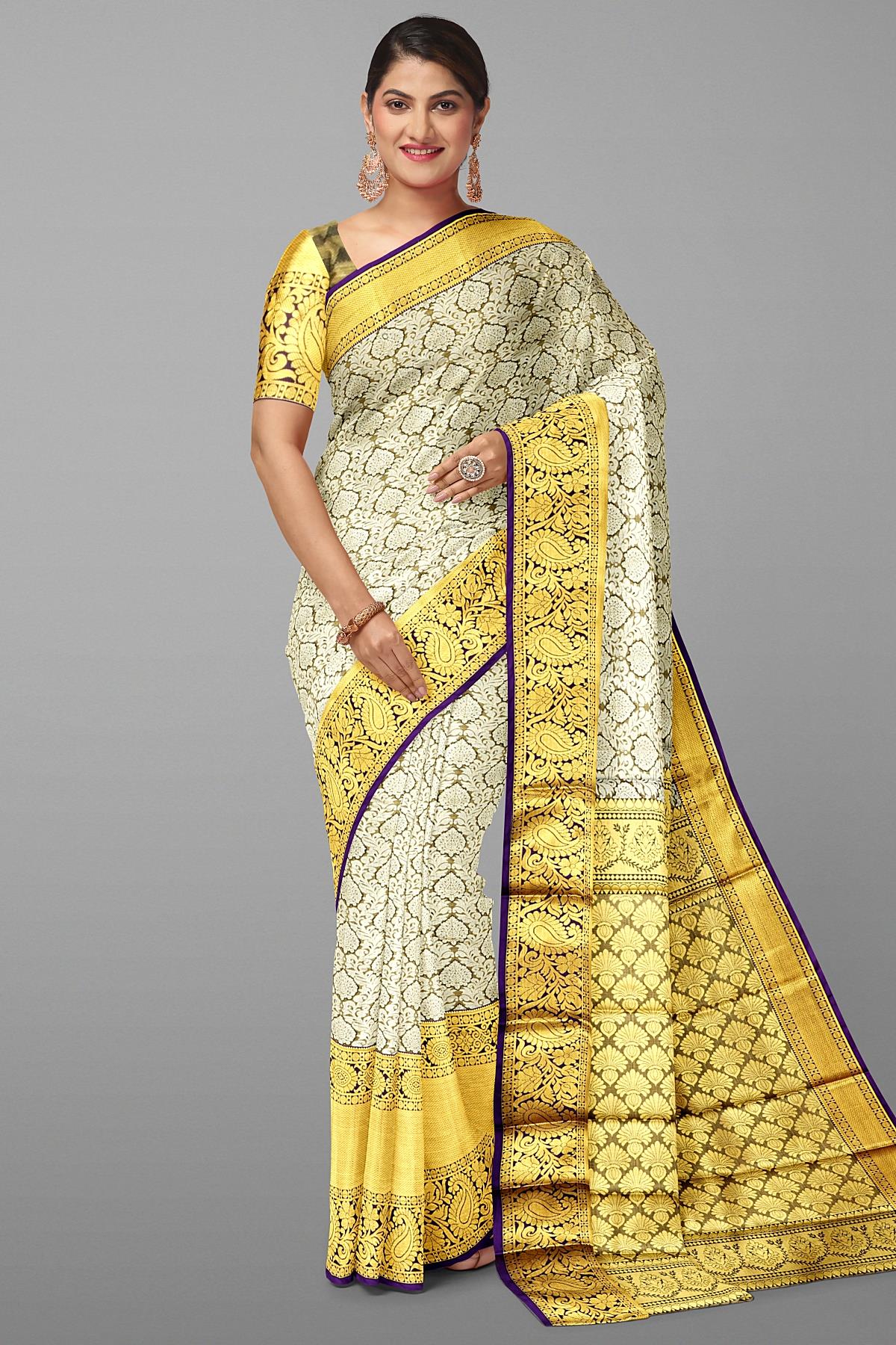 OLIVE GREEN and VOILET BROCADE SILK Saree with KANCHIPURAM