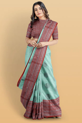 LIGHT SEA GREEN and MAROON BUTTIS VISCOSE Saree with BANARASI FANCY