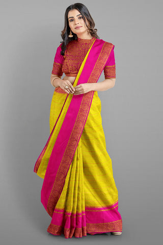 OLIVE GREEN and MAGENTA JAAL VISCOSE Saree with BANARASI FANCY