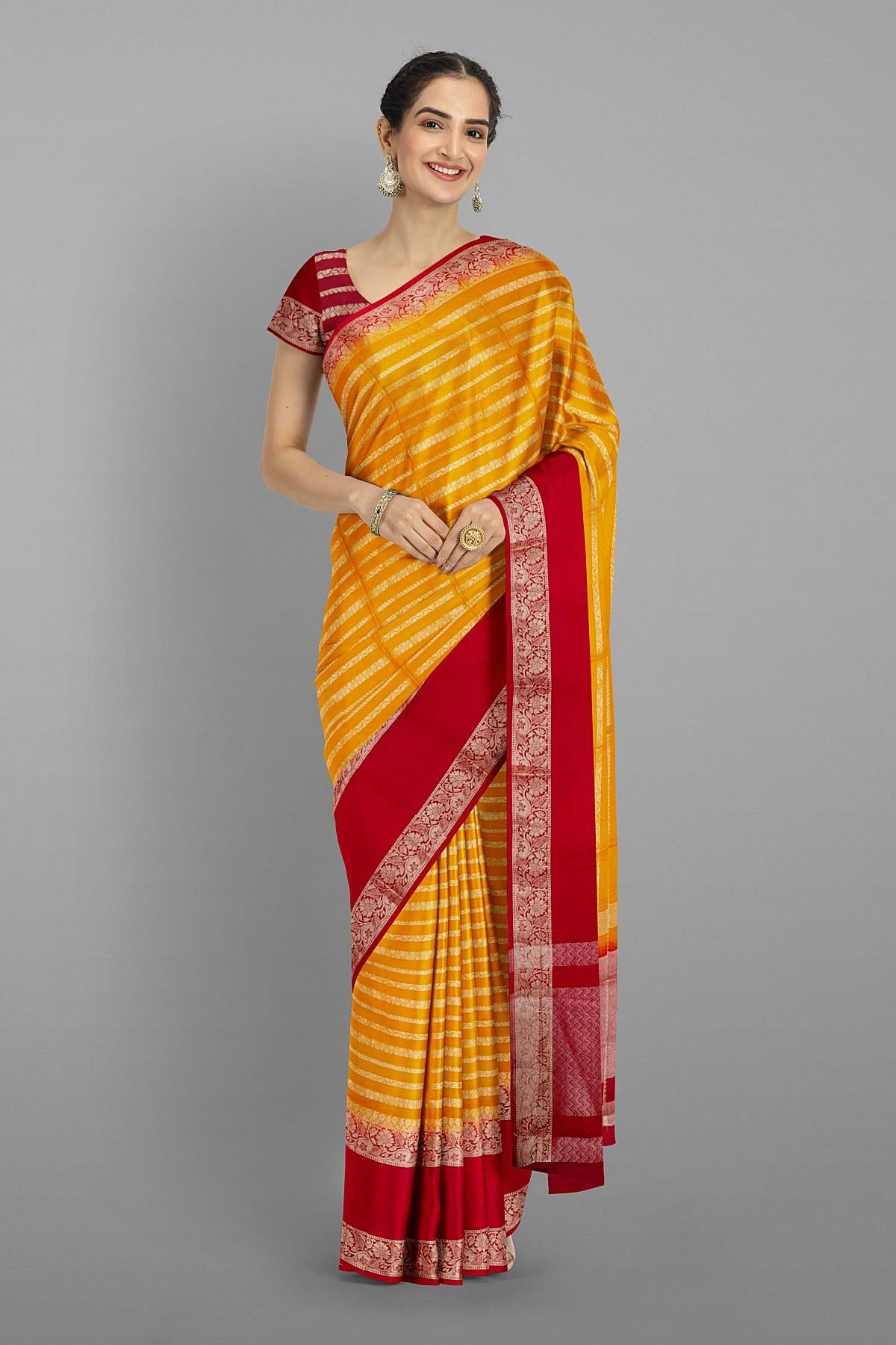 MUSTARD and MAROON JAAL WARM SILK Saree with BANARASI FANCY