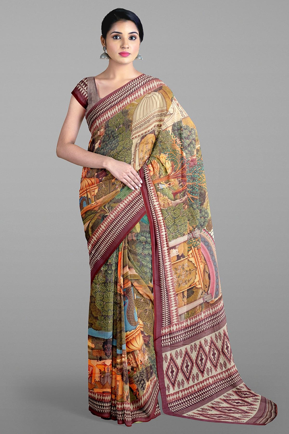 MULTI and MAROON DESIGNER SILK Saree with FANCY