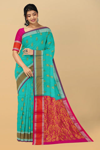 TEAL and GOLD BUTTIS SICO Saree with CHIRALA