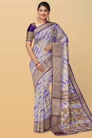 MULTI and VIOLET LAHARIYA PRINT TUSSAR SILK Saree with BANARASI FANCY