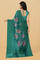 TEAL and MULTI FLORALS JUTE Saree with FANCY