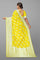 LIGHT YELLOW and SILVER BIRDS FIGURE WEAVING SILK Saree with FANCY