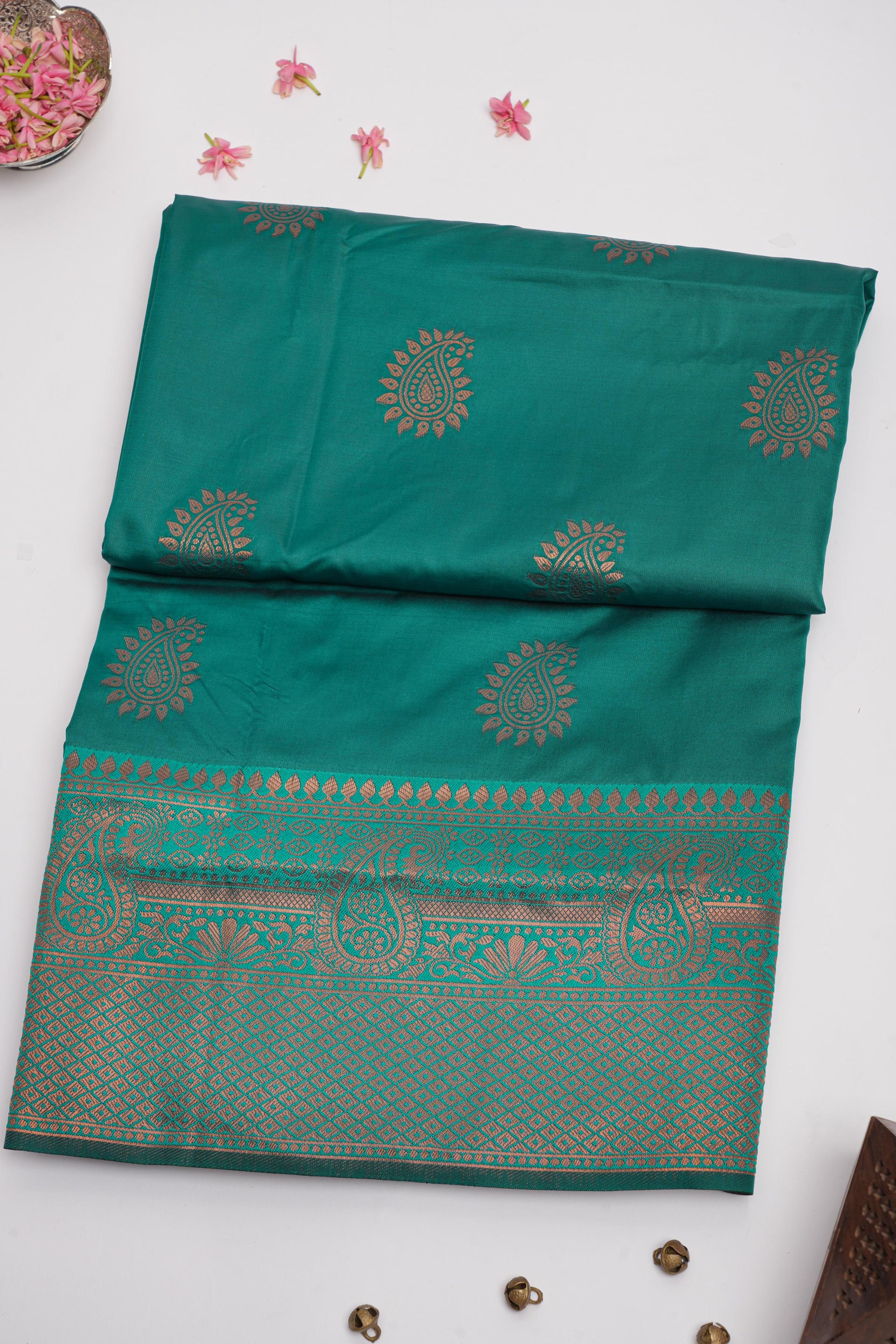 LIGHT GREEN and GOLD BUTTIS SILK BLEND Saree with SEMI PATTU