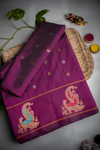 Gadwal Silk Buttis Wine Saree