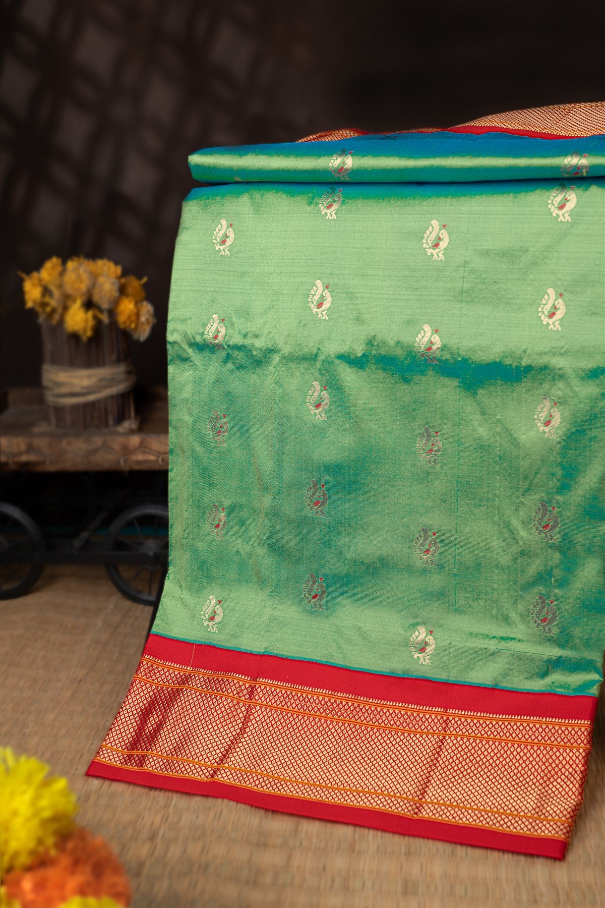 Paithani Silk Buttis Sea Green Saree