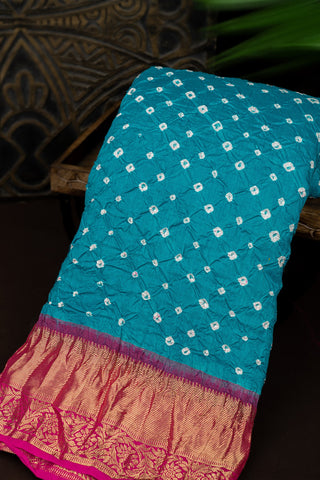 Kanchi Bandhani Silk Teal Blue Saree