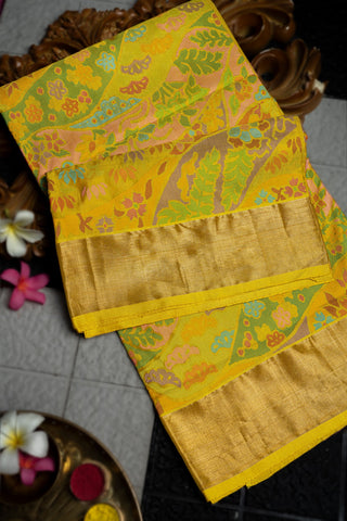 Uppada Jamdani Silk Mustard  Saree