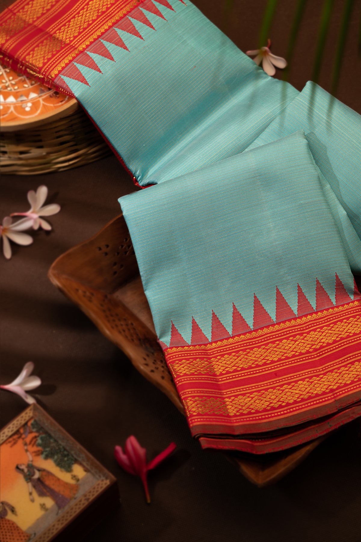 Kancheepuram Silk Lines Sea Blue Saree