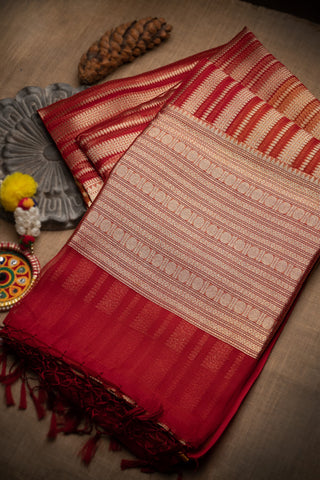 Banarasi Fancy Kora Lines Maroon Saree