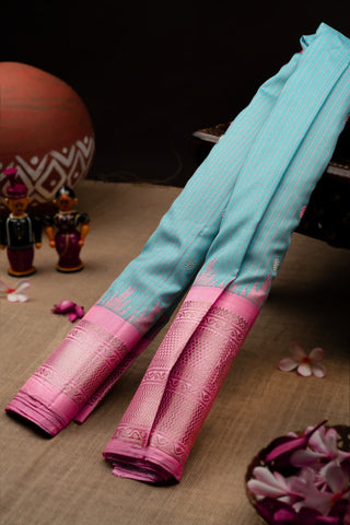 Gadwal Silk Checks And Buttis Sky Blue Saree