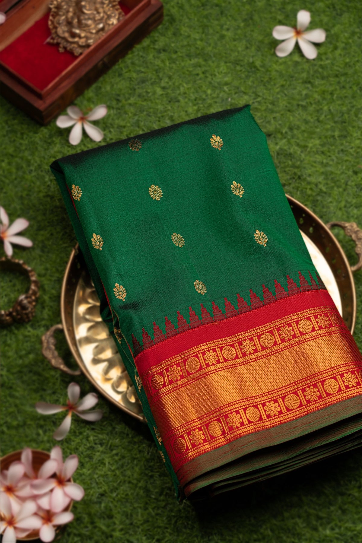 Coimbatore Silk Buttis Dark Green Saree