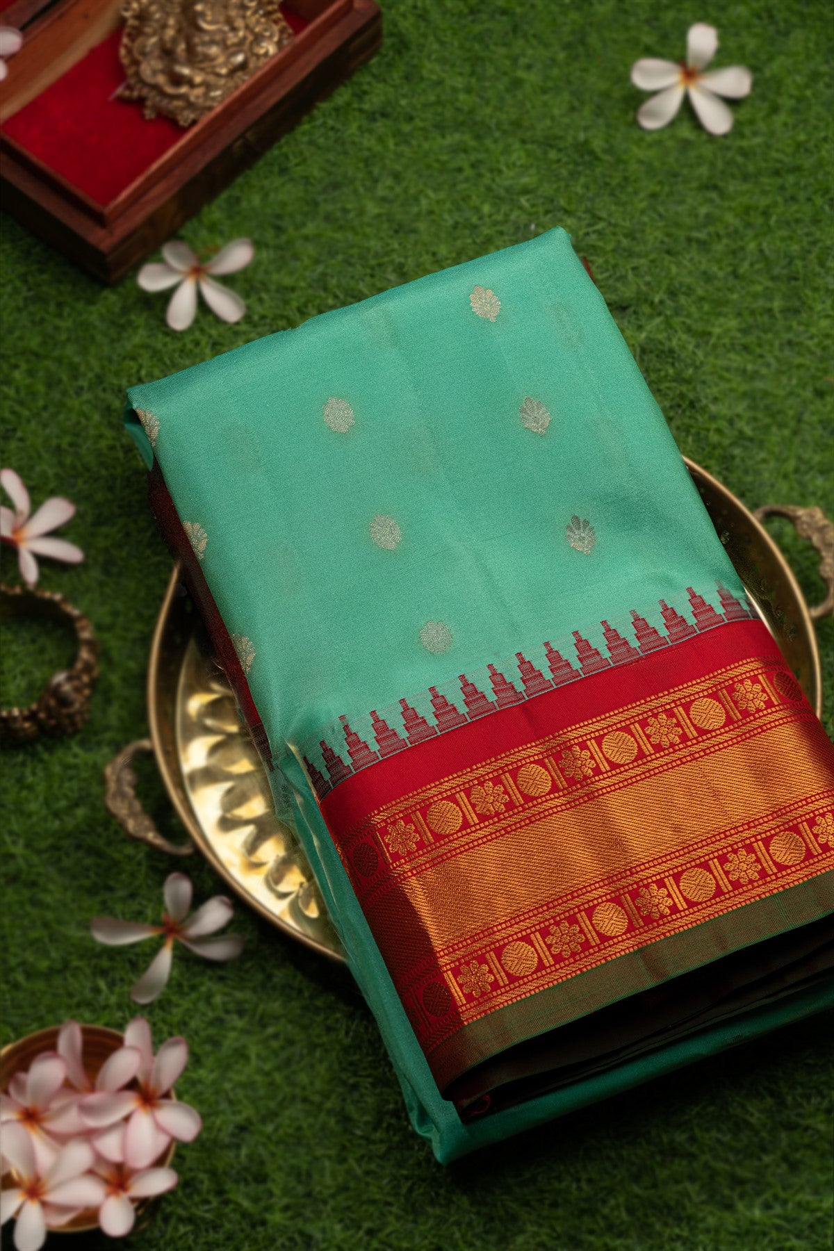 Coimbatore Silk Buttis Sea Green Saree