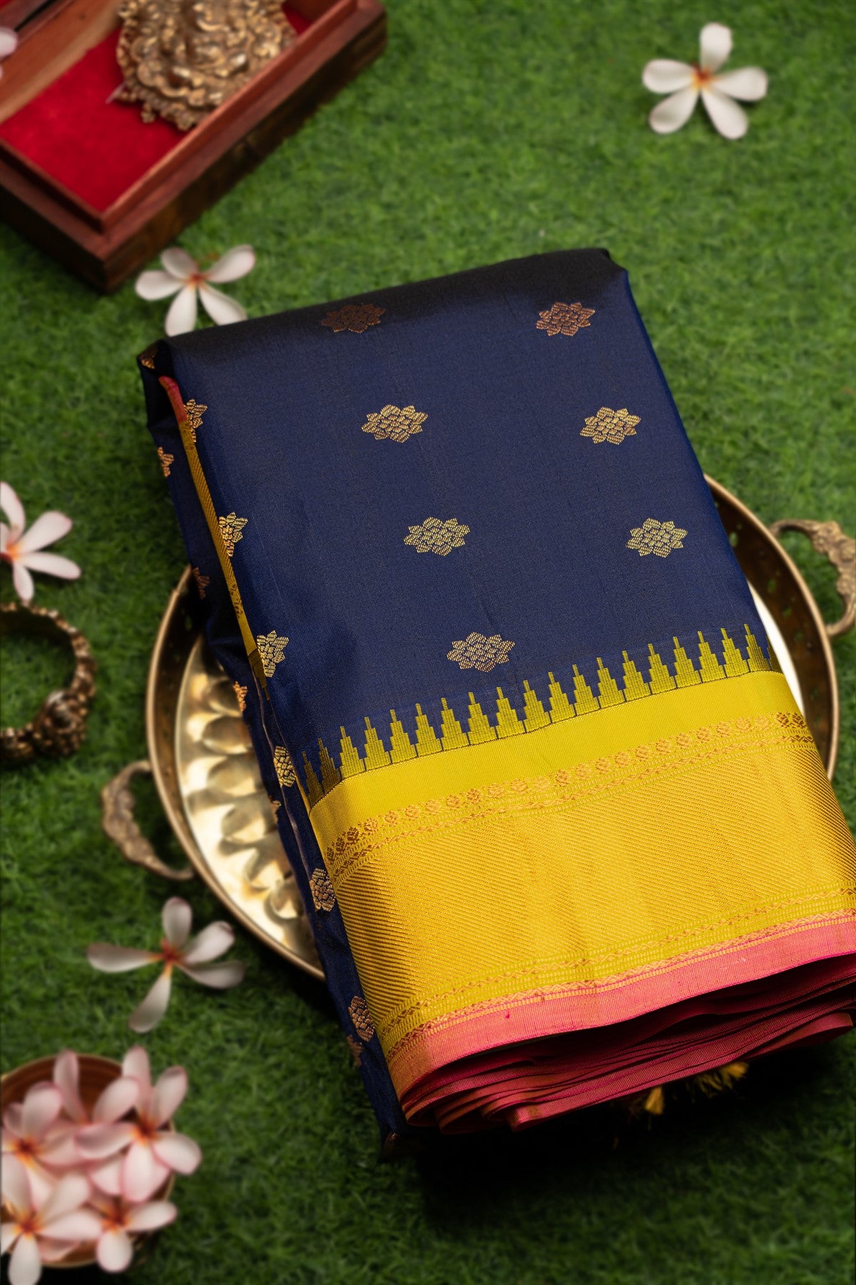 Coimbatore Silk Buttis Navy Blue Saree