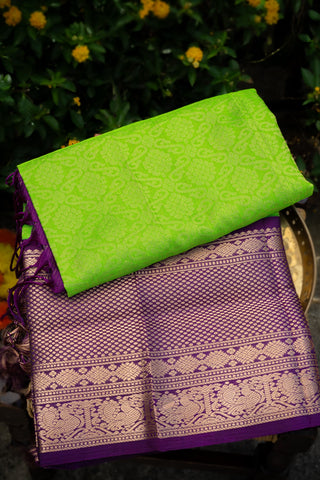 Kuppadam Silk Parrot Green Saree