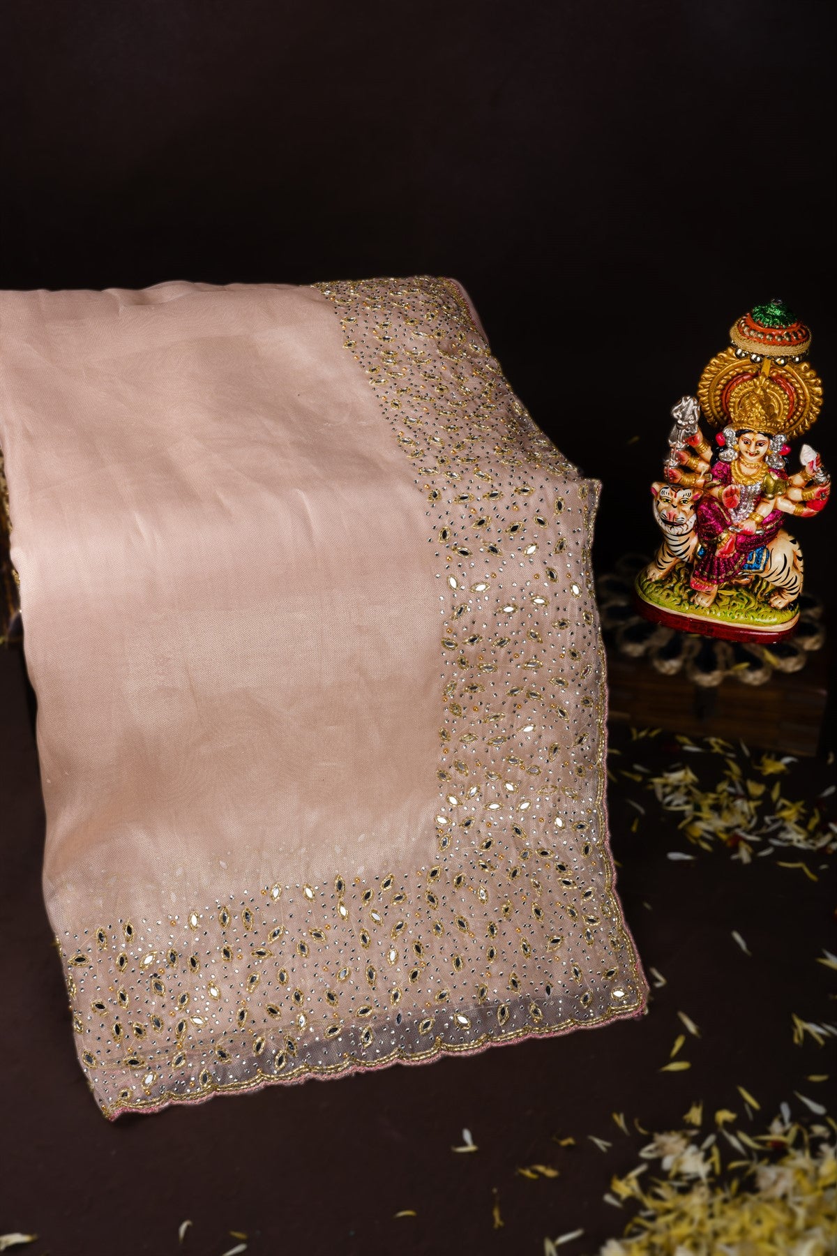 Designer Kora Light Peach Saree