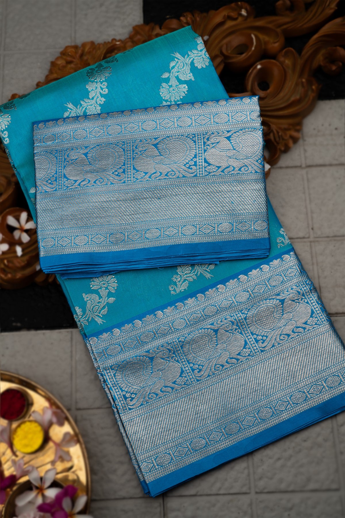 Uppada Silk Floral Jaal Sky Blue Saree